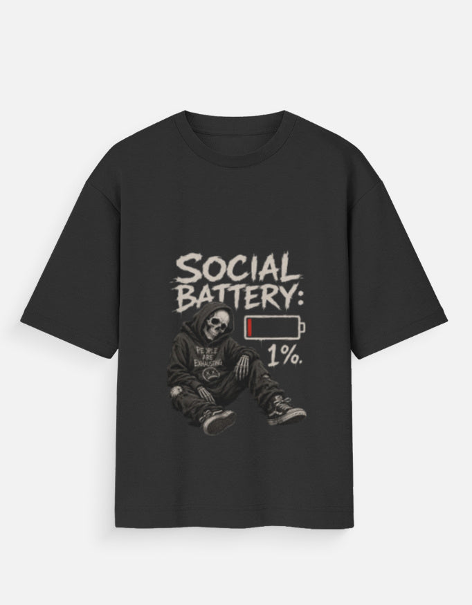 Black t-shirt with a graphic of a person in a suit on a white background