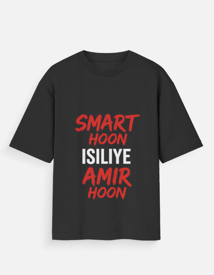 Black t-shirt with red and white text on a white background