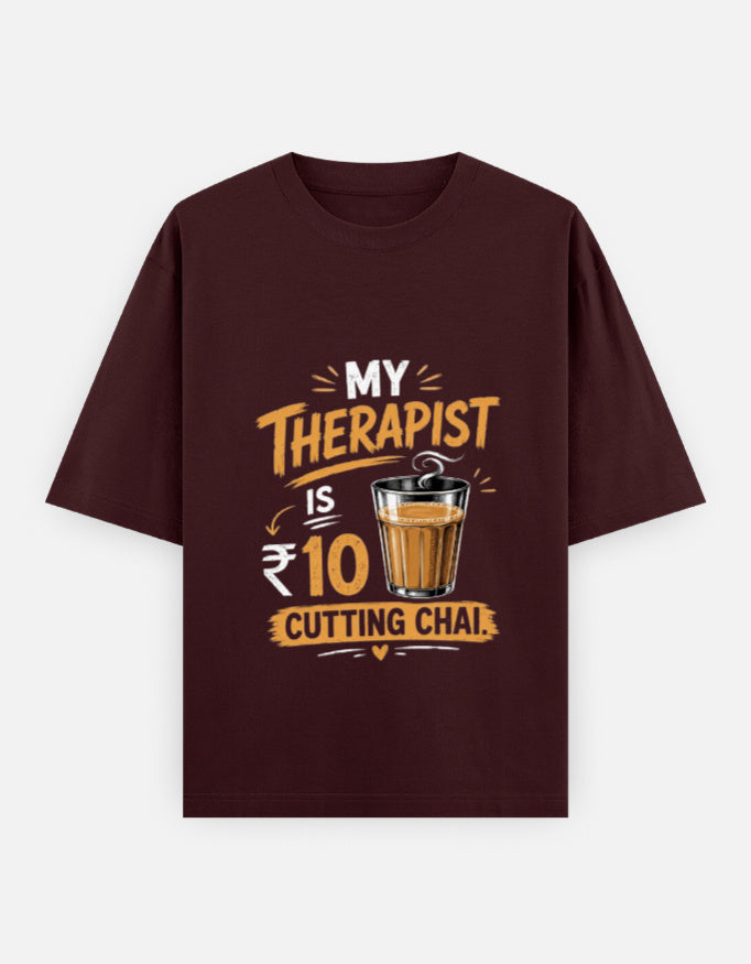 Brown t-shirt with a humorous graphic and text on a white background