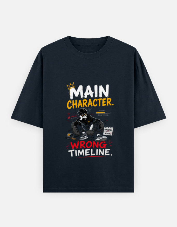 Dark Blue t-shirt with graphic design and text on a white background