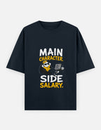 Dark Blue t-shirt with a graphic and text on a white background