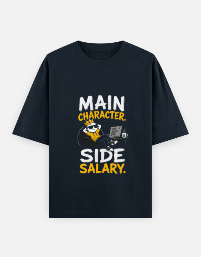 Dark Blue t-shirt with a graphic and text on a white background