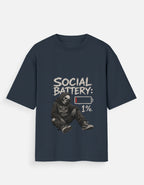 Dark Blue t-shirt with a graphic of a person in a suit on a white background