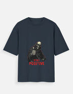 Dark Blue t-shirt with skeleton  graphic on a white background