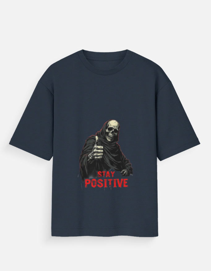 Dark Blue t-shirt with skeleton  graphic on a white background