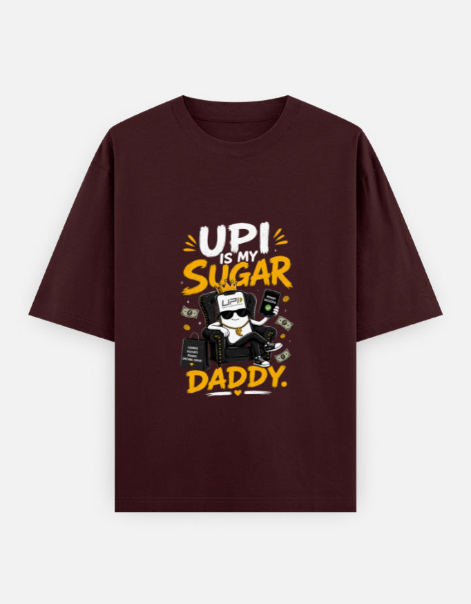 Dark Maroon t-shirt with graphic design and text on a white background