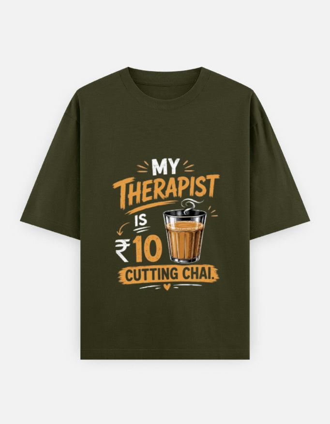 Olive Green t-shirt with a humorous graphic and text on a white background