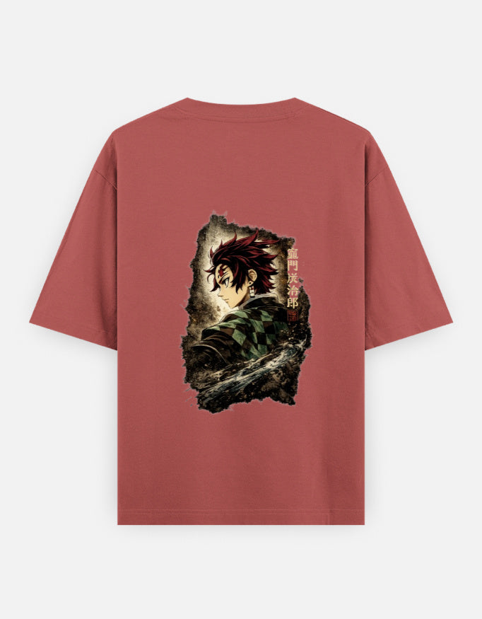 Dark Pink  t-shirt with 'OUT WEST' text and demon slayer design on a white background