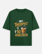 Deep Green t-shirt with humorous text design on a white background