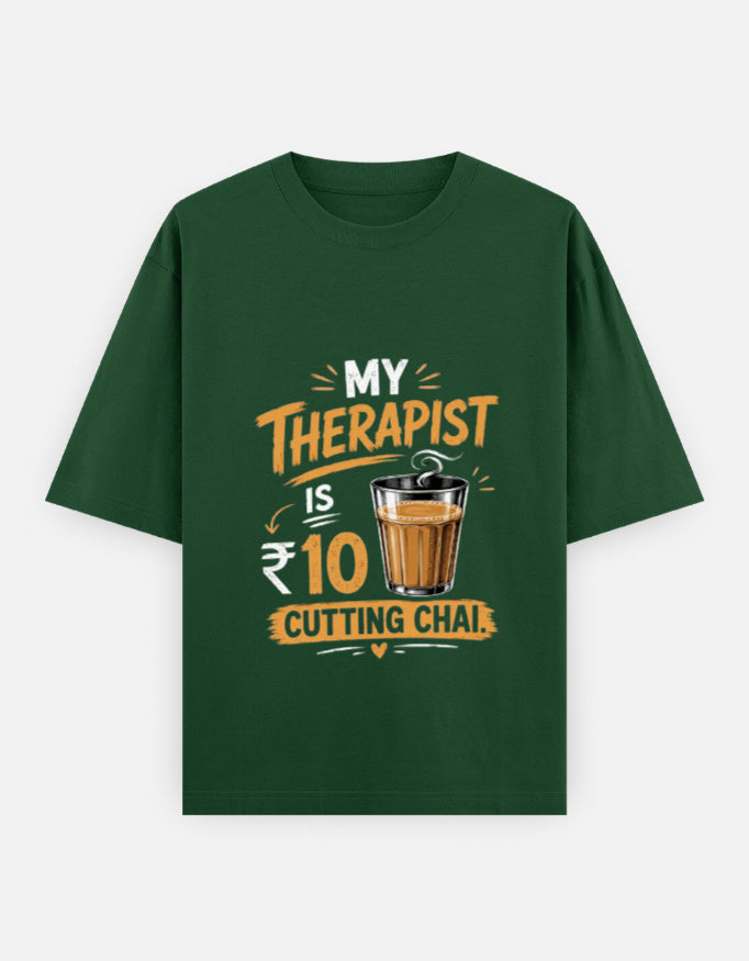 Deep Green t-shirt with humorous text design on a white background
