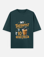 Deep Teal Green t-shirt with a humorous graphic and text on a white background