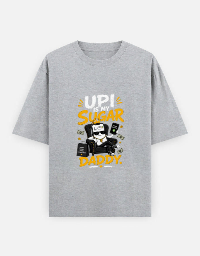 Gray t-shirt with a graphic design and text on a white background