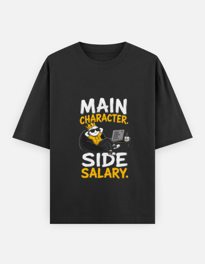 Main Character. Side Salary. Oversized Graphic T-Shirt in Black