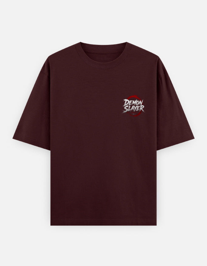 Maroon t-shirt with 'Demon Slayer' logo on a white background
