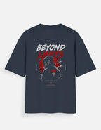 Navy blue t-shirt with 'BEYOND LIMITS' graphic on a white background