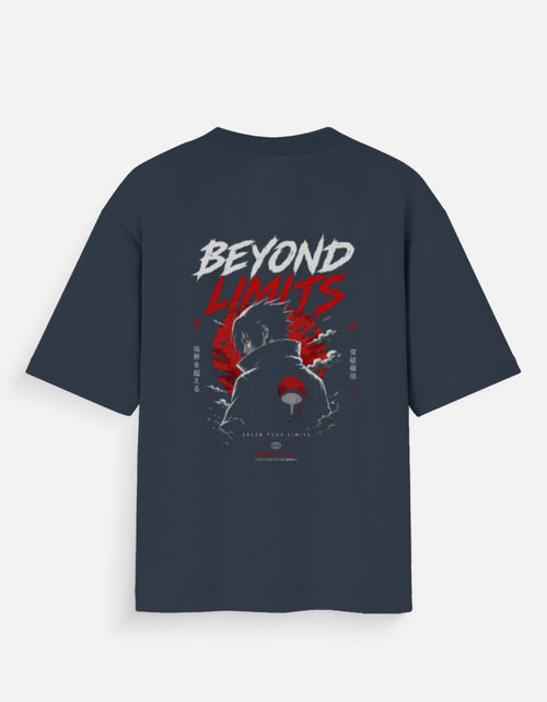 Navy blue t-shirt with 'BEYOND LIMITS' graphic on a white background