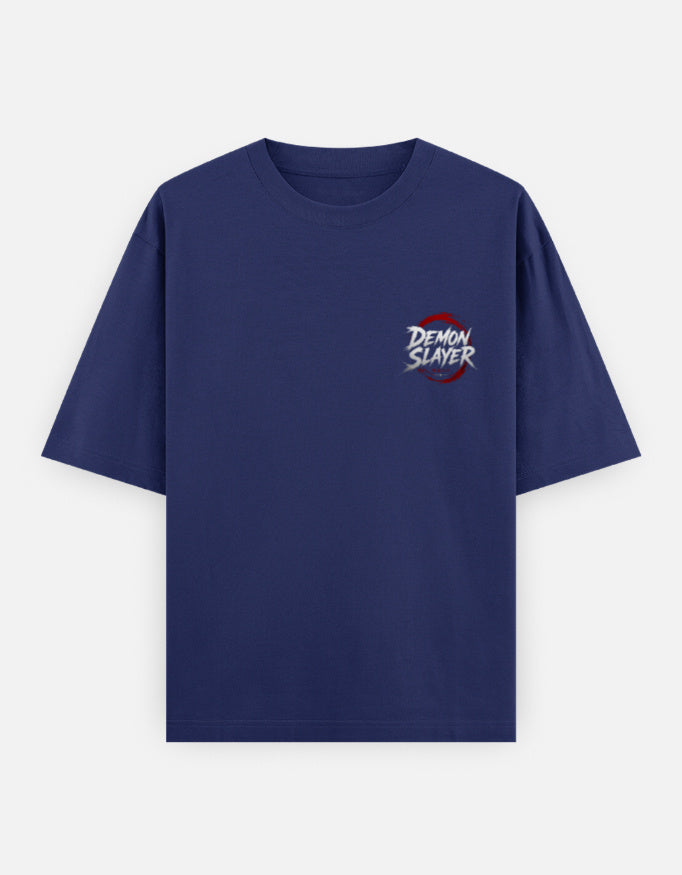 Navy blue t-shirt with 'Demon Slayer' logo on a white background