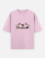 Pink t-shirt with graphic design on a white background