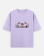 Purple t-shirt with graphic design on a white background