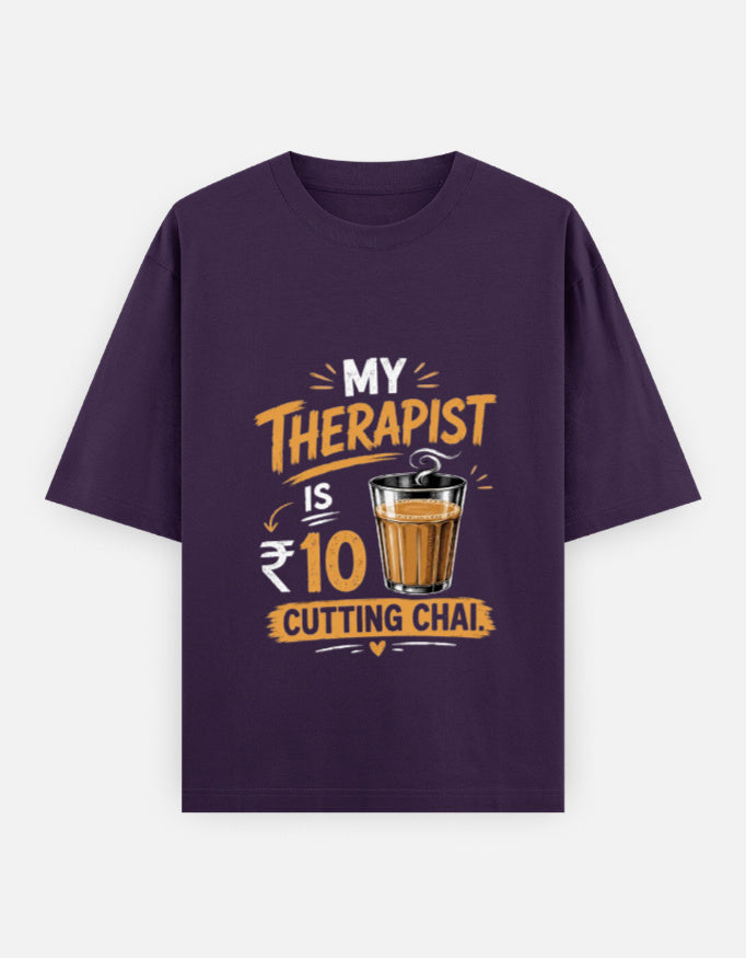 Purple t-shirt with humorous text design on a white background