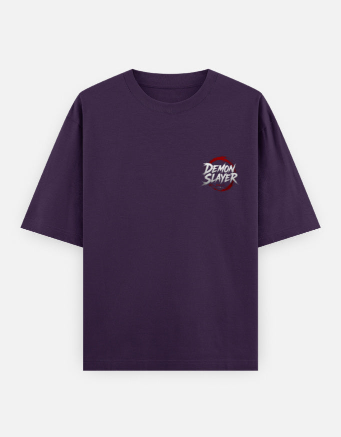 Purple t-shirt with 'Demon Slayer' logo on a white background