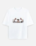 White t-shirt with graphic design on a white background