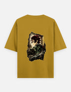 Yellow t-shirt with 'OUT WEST' text and demon slayer design on a white background