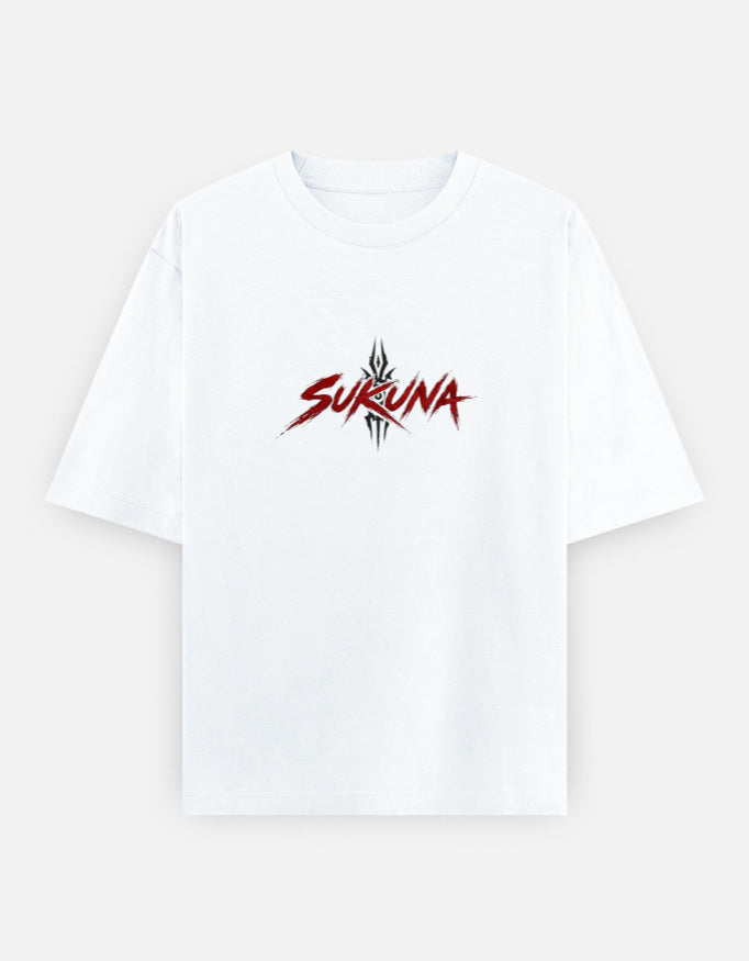 A white short-sleeve crewneck t-shirt with a red and black stylized 'SURUNA' logo printed on the chest, displayed against a light gray background.
