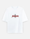 A white short-sleeve crewneck t-shirt with a red and black stylized 'SURUNA' logo printed on the chest, displayed against a light gray background.